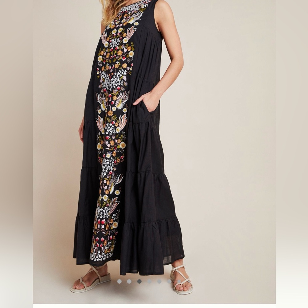 Anthropologie Black Maxi Dress with Multicolor Embroidery - Picture 3 of 10